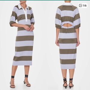 TIBI Striped Rugby Midi Dress Back Cutout Lavender Green Size Medium